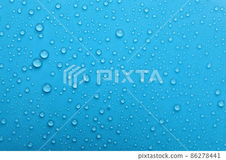 Water drops on light blue background, top view 86278441