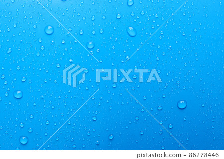 Water drops on light blue background, top view Water drops on light blue background, top view 86278446