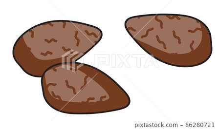 Doodle cartoon style brown almond nuts vector illustration. Bar restaurant menu ads, poster, card, farmers market food decor, website design or stickers 86280721