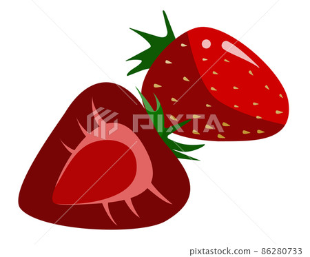Two yummy sweet fresh red strawberries vector illustration in hipster flat style. For restaurant menu decoration, products label sticker packaging design for jam, yogurt, natural cosmetics etc 86280733