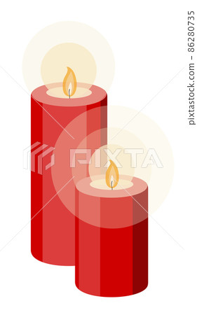 Two romantic red candles vector illustration in flat style. Good new year, Christmas or Valentines day date invitation card, sticker design 86280735