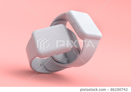 Set of smart watches with colorful straps on pink background. Set of smart watches with colorful straps on pink background. 86280742