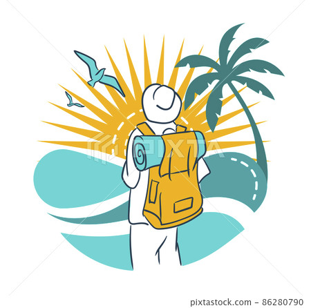 man with a backpack on a journey man with a backpack on a journey 86280790