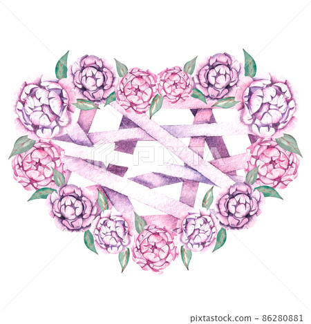 Watercolor heart of flowers and peonies in... - Stock Illustration ...