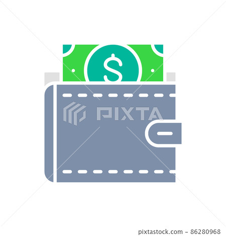 Vector wallet with dollars, save money, invest white line icon. Vector wallet with dollars, save money, invest white line icon. 86280968