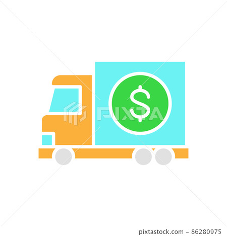 Vector money truck, transfer cash, banking car white line icon. 86280975