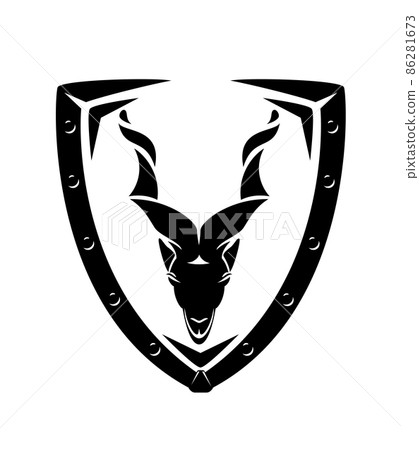 markhor mountain goat head and security shield black and white vector design 86281673