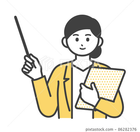 Illustration material explained by a female employee with a pointer Illustration material explained by a female employee with a pointer 86282376