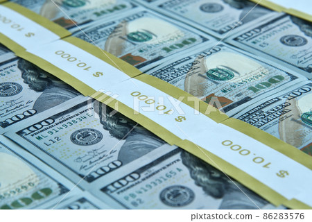 Bundles of USA dollars banknote background. 86283576