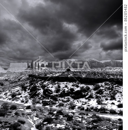 Black and White Monument Valley Cloudy Skies Black and White Monument Valley Cloudy Skies 86285482