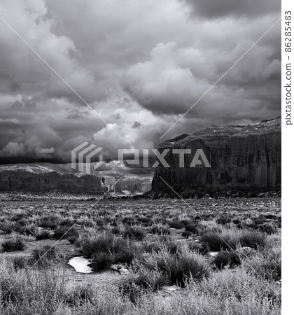 Black and White Monument Valley Cloudy Skies Black and White Monument Valley Cloudy Skies 86285483