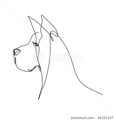 Portrait of Great Dane Dog Breed in Continuous Line Art Style with Editable Stroke Isolated on White Background. Minimalistic Design. Vector Illustration. Portrait of Great Dane Dog Breed in Continuous Line Art Style with Editable Stroke Isolated on White Background. Minimalistic Design. Vector Illustration. 86287587
