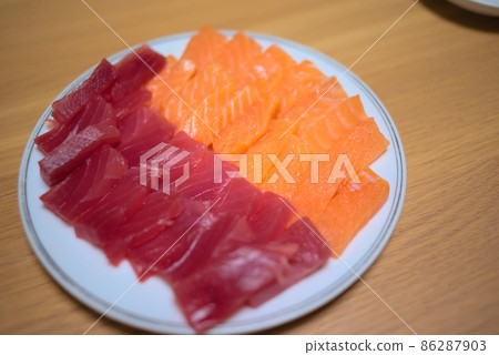 一盤三文魚和金槍魚 一盤三文魚和金槍魚 86287903