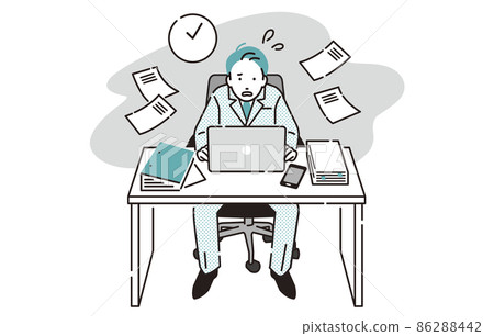 A business person male who becomes sick due to overtime work 86288442