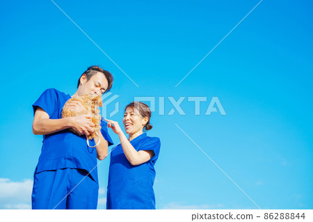 與寵物一起工作的男性和女性 與寵物一起工作的男性和女性 86288844