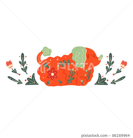 Vector postcard with a dog and a floral pattern. Stylized poodle with folk art. Clipart with stylized purebred puppy Vector postcard with a dog and a floral pattern. Stylized poodle with folk art. Clipart with stylized purebred puppy 86289964