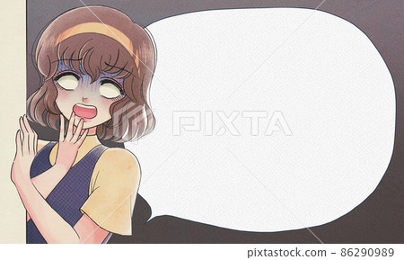 昭和 50 年代漫畫風格的橫幅・白眼的女人和看到它感到驚訝的氣球 86290989