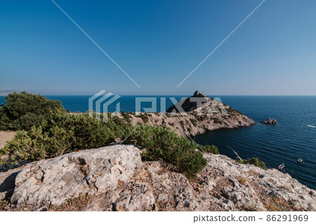 View of Cape Kapchik In resort village of Novy Svet in Crimea on the Black Sea coast 86291969