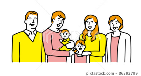 一家三口相聚，面帶微笑 86292799