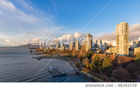 Aerial View of Modern City with a beach on the West Coast Pacific Ocean Aerial View of Modern City with a beach on the West Coast Pacific Ocean 86293339