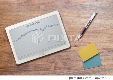 Transition graph of unemployment rate reflected on tablet terminals 86293609