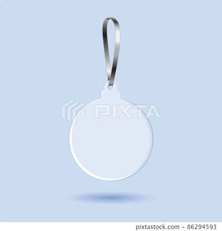 White transparent acrylic ornament with silver ribbon mockup template. 86294593