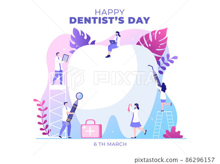 World Dentist Day with Tooth and Dentistry to Prevent Cavities and Healthcare in Flat Cartoon Background Illustration Suitable for Poster or Banner World Dentist Day with Tooth and Dentistry to Prevent Cavities and Healthcare in Flat Cartoon Background Illustration Suitable for Poster or Banner 86296157