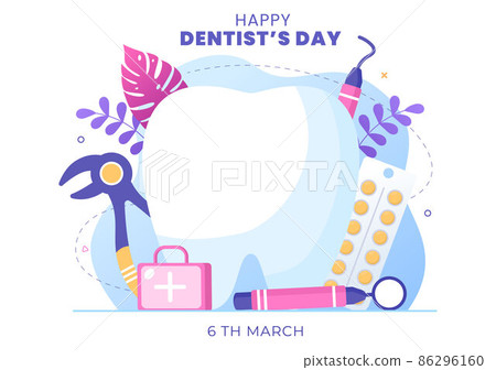 World Dentist Day with Tooth and Dentistry to Prevent Cavities and Healthcare in Flat Cartoon Background Illustration Suitable for Poster or Banner 86296160