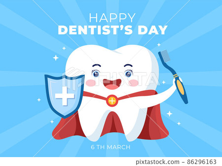 World Dentist Day with Tooth and Toothbrush to Prevent Cavities and Healthcare in Flat Cartoon Background Illustration Suitable for Poster or Banner 86296163