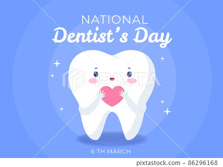 World Dentist Day with Tooth and Toothbrush to Prevent Cavities and Healthcare in Flat Cartoon Background Illustration Suitable for Poster or Banner 86296168