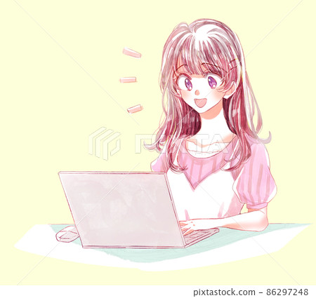 使用膝上型計算機的一個少婦 86297248