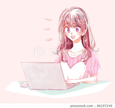 使用膝上型計算機的一個少婦 86297249