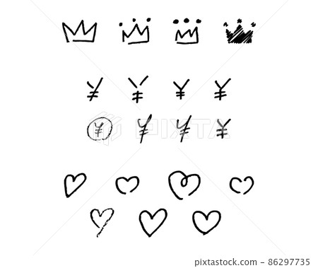 Various crowns, circle marks, heart handwritten materials / materials like those written with a pencil or pen Various crowns, circle marks, heart handwritten materials / materials like those written with a pencil or pen 86297735
