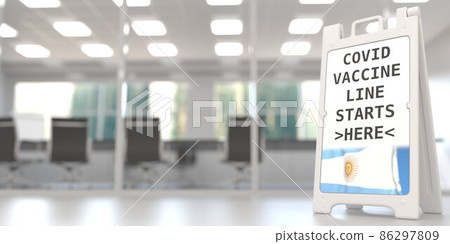 Covid vaccine hub signboard with flag of Argentina. Coronavirus vaccination related 3D rendering 86297809