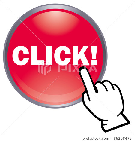 Three-dimensional, glossy hands and CLICK click button icon website, banner, white background for apps 86298473
