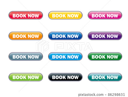 BOOK NOW 按鈕組具有立體感和光澤感。預訂按鈕。網站、橫幅、應用程序的白色背景 BOOK NOW 按鈕組具有立體感和光澤感。預訂按鈕。網站、橫幅、應用程序的白色背景 86298631