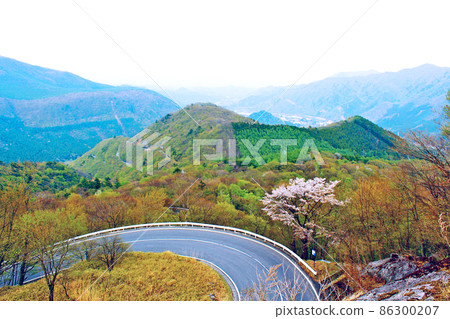 [栃木]春天的日光、伊呂波坂和從黑神平展望台俯瞰的群山（明亮的處理） 86300207