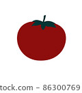 Vector illustration of a red tomato in a flat cartoon hand-drawn style. Isolated image on a white background. For menu design, printed products, stickers 86300769