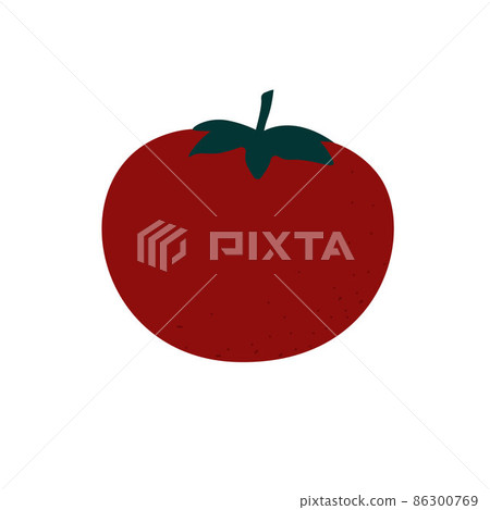 Vector illustration of a red tomato in a flat cartoon hand-drawn style. Isolated image on a white background. For menu design, printed products, stickers Vector illustration of a red tomato in a flat cartoon hand-drawn style. Isolated image on a white background. For menu design, printed products, stickers 86300769