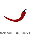 Red hot chili pepper. A spicy ingredient. Spicy hot chili pepper isolated on a white background. Natural healthy food. Illustration in a flat cartoon hand-drawn style 86300771
