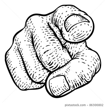 Hand Pointing Finger At You Vintage Woodcut Style 86300802