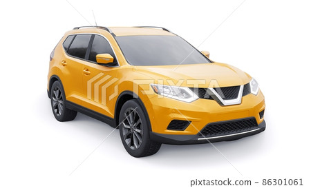 Yellow Mid-size family urban SUV car on white background. 3D illustration. 86301061