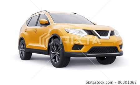 Yellow Mid-size family urban SUV car on white background. 3D illustration. 86301062