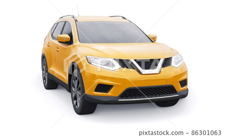 Yellow Mid-size family urban SUV car on white background. 3D illustration. 86301063