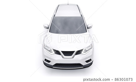 White Mid-size family urban SUV car on white background. 3D illustration. White Mid-size family urban SUV car on white background. 3D illustration. 86301073