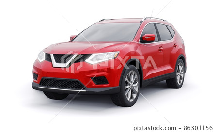 Red Mid-size family urban SUV car on white background. 3D illustration. Red Mid-size family urban SUV car on white background. 3D illustration. 86301156