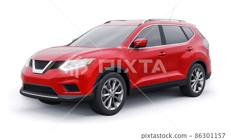 Red Mid-size family urban SUV car on white background. 3D illustration. Red Mid-size family urban SUV car on white background. 3D illustration. 86301157