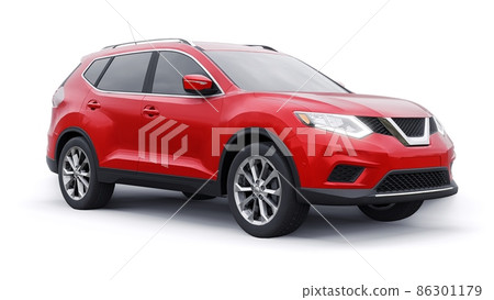 Red Mid-size family urban SUV car on white background. 3D illustration. Red Mid-size family urban SUV car on white background. 3D illustration. 86301179