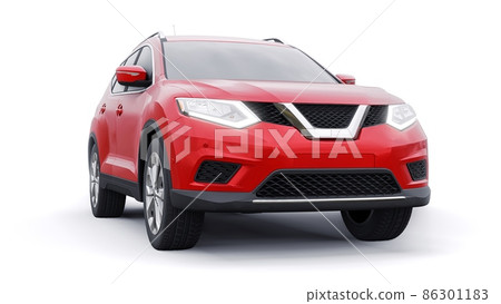 Red Mid-size family urban SUV car on white background. 3D illustration. Red Mid-size family urban SUV car on white background. 3D illustration. 86301183