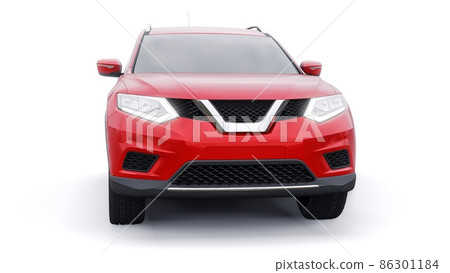 Red Mid-size family urban SUV car on white background. 3D illustration. Red Mid-size family urban SUV car on white background. 3D illustration. 86301184